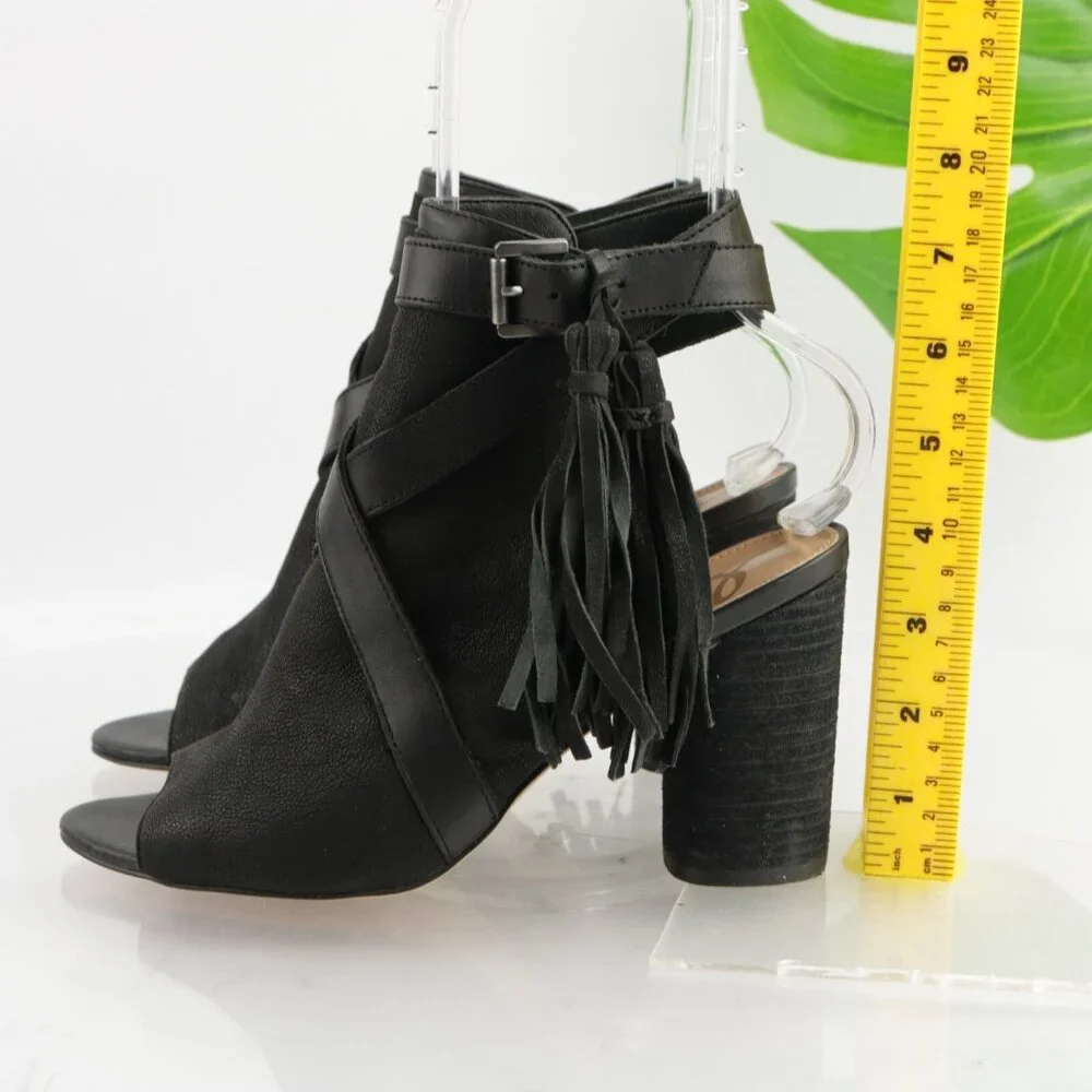 Sam Edelman Womens Vermont Sandal Size 7.5 Black Leather Ankle Strap Round Heels